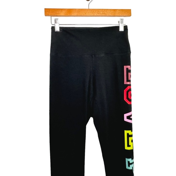 Pink Victoria's Secret High Waist Leggings Small Black Rainbow LOVE PINK Cotton - Picture 3 of 9